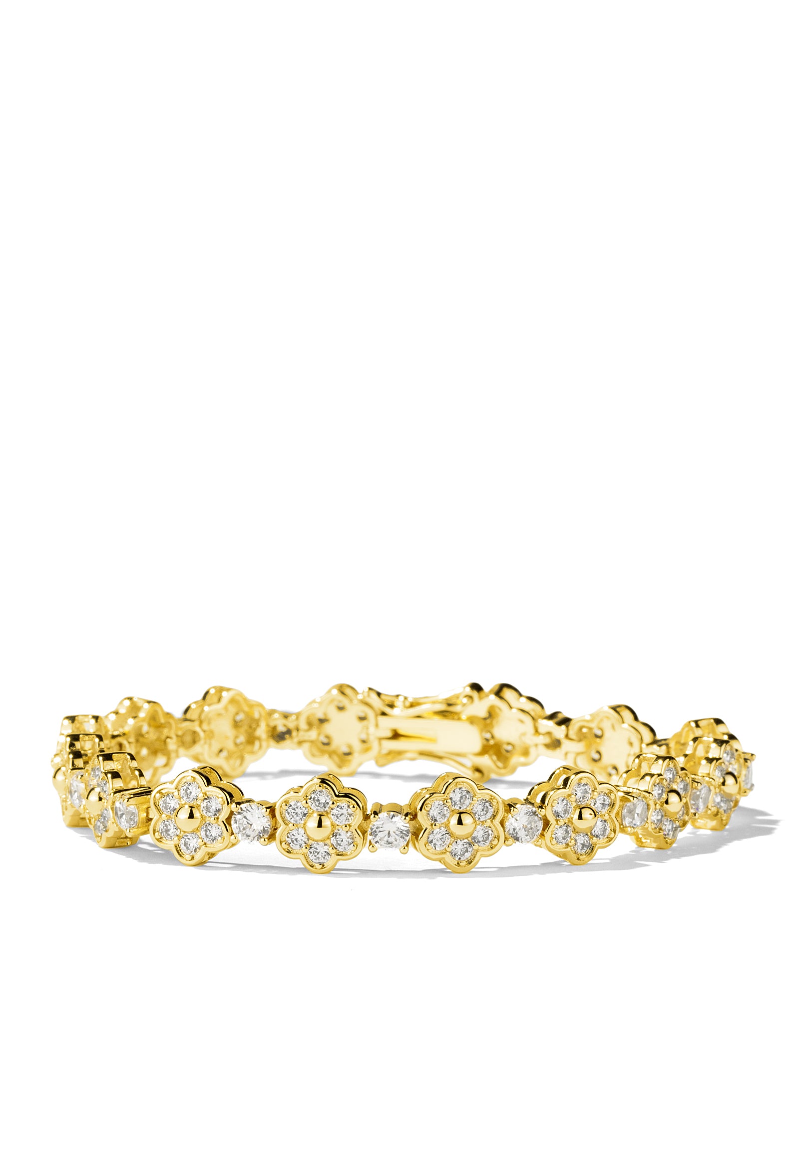Gold Bezel Flower Tennis Bracelet