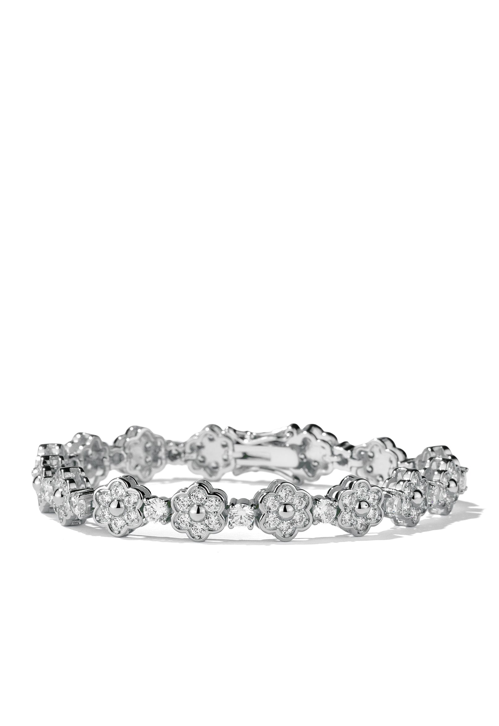 Silver Bezel Flower Tennis Bracelet