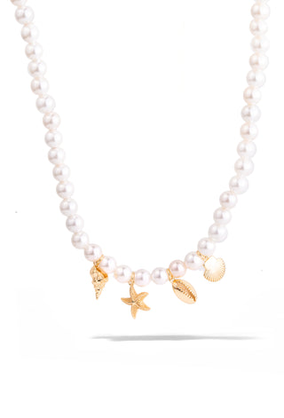 Pearl Necklace with Seashell Charms