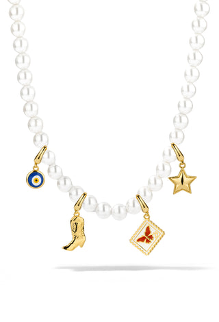 Saloon Pearl Charm Necklace Set